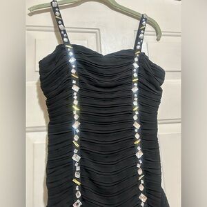 Camille La Vie Black Strapless Ruched Dress with Jewel-Embellished Straps PROM